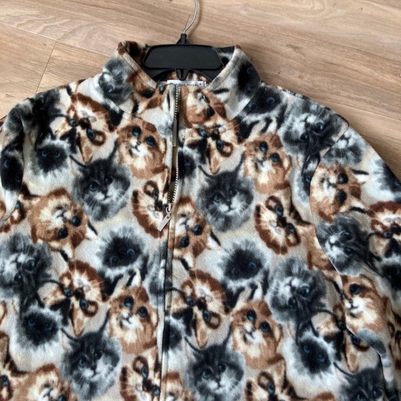 Relist11/25 cat print fleece zip shirt jacket cat animal print size XL - Picture 4 of 9